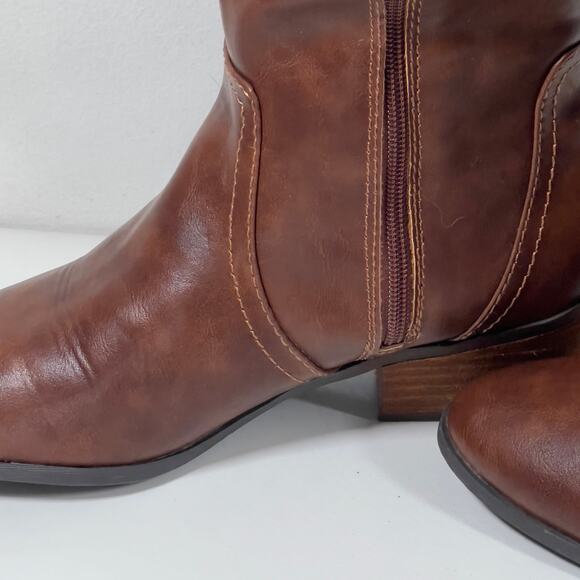 DR SCHOLLS Brown Faux Leather Wide Calf Women's Riding Boot 8.5M 1.5" Heel - Picture 14 of 16